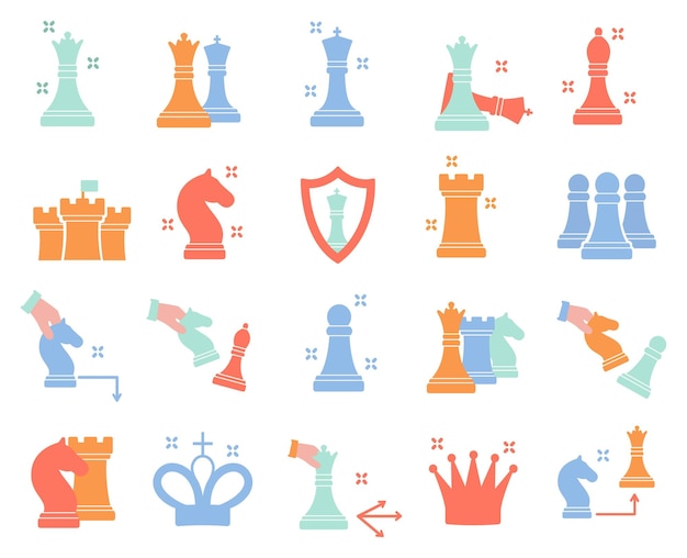 Conjunto de iconos de colores de ajedrez