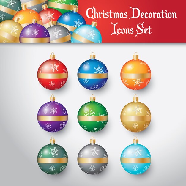 Conjunto de iconos de colores de bolas decorativas de Navidad