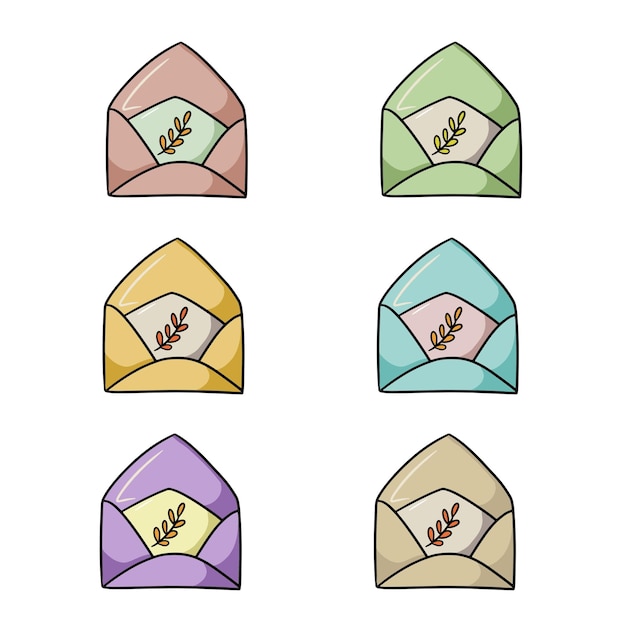 Un conjunto de iconos de colores Carta de otoño de sobre vintage con una rama de una caricatura de vector de árbol de otoño