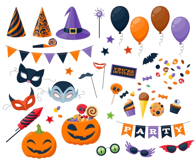 Conjunto de iconos de colores de fiesta de halloween