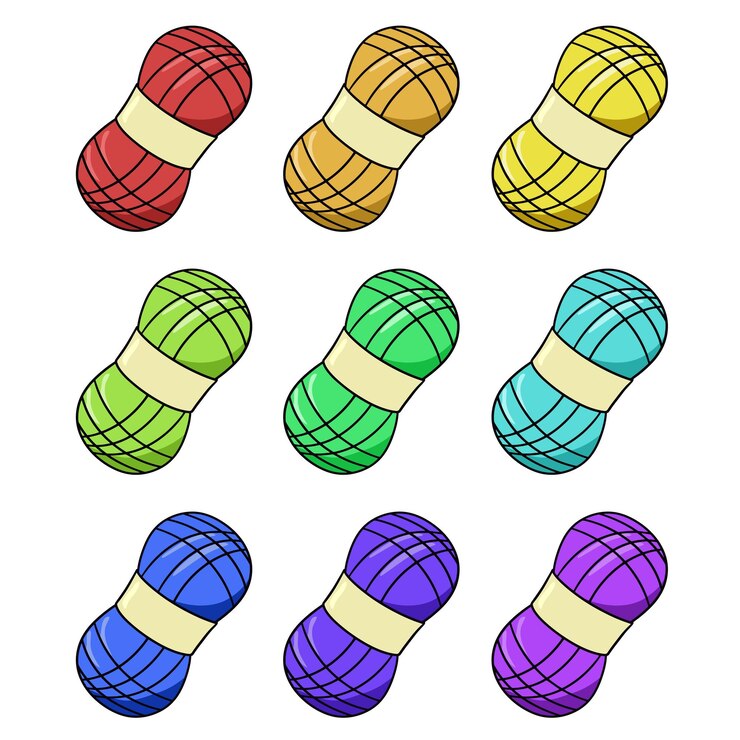 Vector un conjunto de iconos de colores gran madeja de hilo para tejer dibujos animados vectoriales