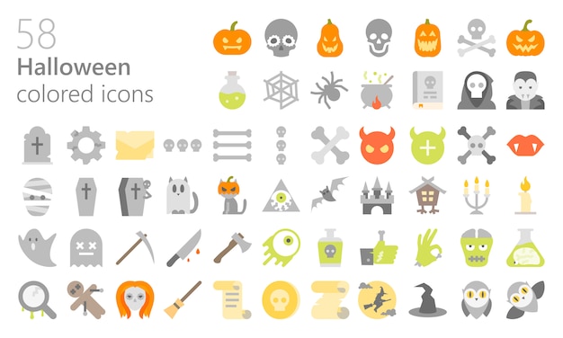 Conjunto de iconos de colores de halloween