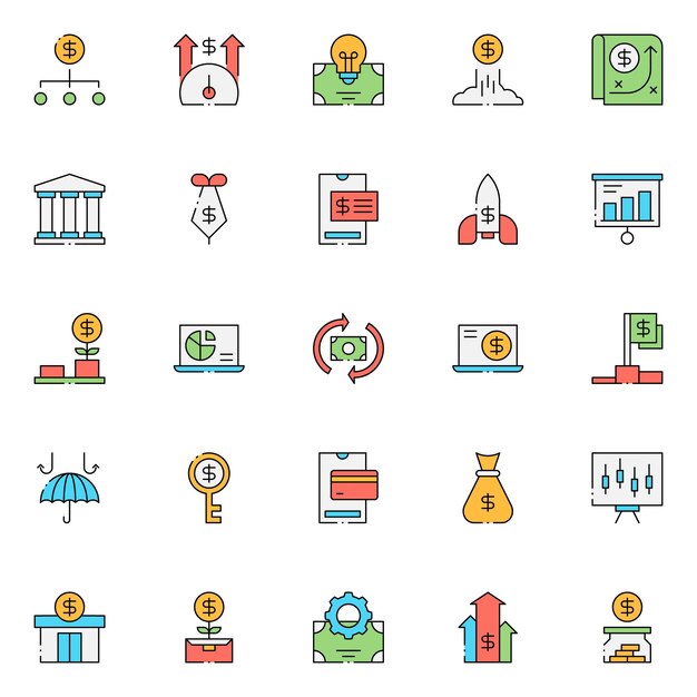 Conjunto de iconos de colores de inicio financiero