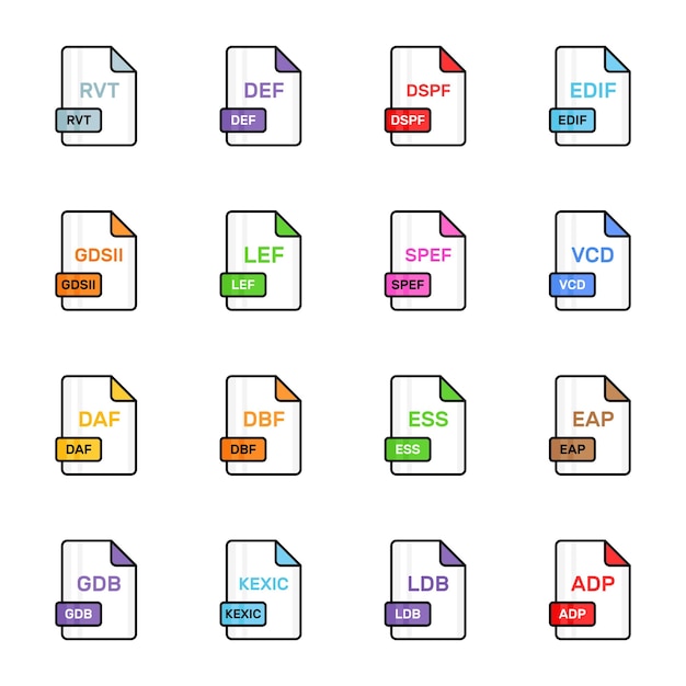 Un conjunto de iconos de colores planos que representan diferentes formatos de archivo