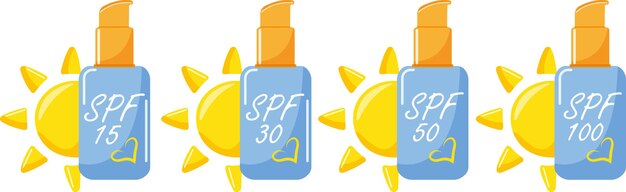 conjunto de iconos de colores de protector solar en aerosol con diferentes niveles de protección solar