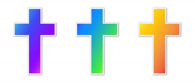 Conjunto de iconos coloridos cruz cristiana.