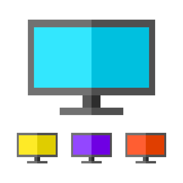 Conjunto de iconos coloridos del monitor de la computadora plana Ilustración vectorial
