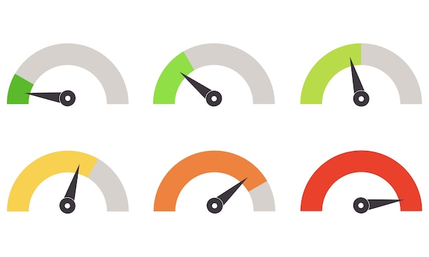 Conjunto de iconos coloridos del velocímetro del tablero Señal indicadora de rendimiento Vector de señal de velocidad de Internet rápida