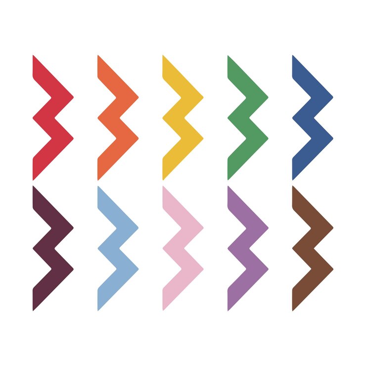 Vector conjunto de iconos coloridos en zigzag para diseños decorativos y abstractos
