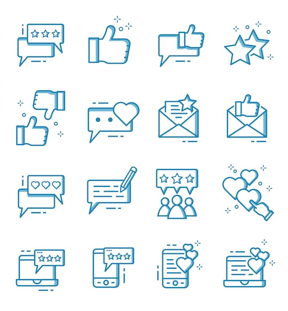 Conjunto de iconos de comentarios y revisión con estilo de contorno