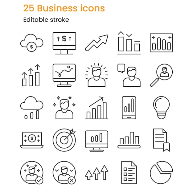 Conjunto de iconos comerciales de 25 líneas delgadas elegantes y minimalistas