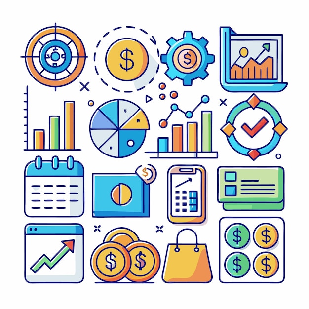 Conjunto de iconos comerciales coloridos