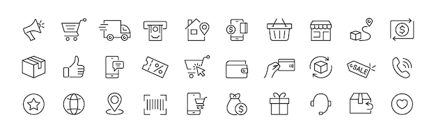 Conjunto de iconos de comercio electrónico Compra en línea y entrega Vector