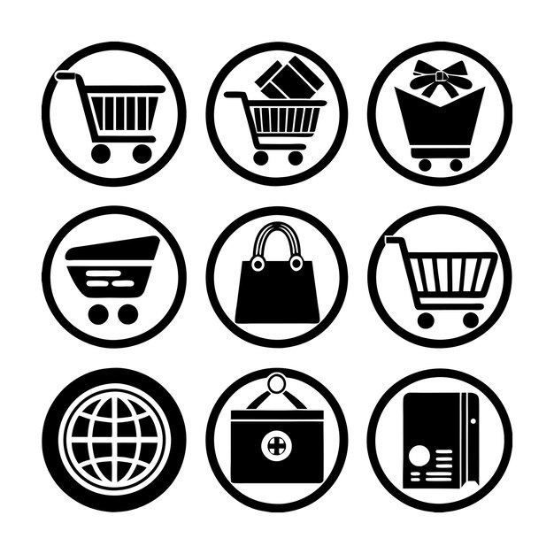Conjunto de íconos de comercio electrónico y compras para la interfaz de usuario, documentos, sitios web y aplicaciones móviles