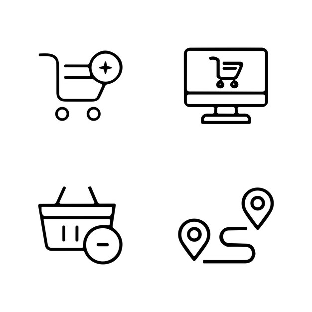 Conjunto de íconos de comercio electrónico Iconos de compras Comercio electrónico Compra en línea Distribución de tiendas dinero de marketing