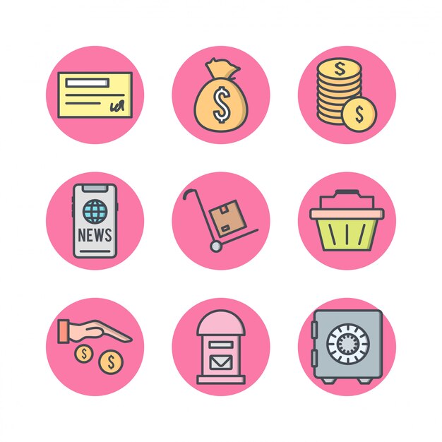 Conjunto de iconos de comercio electrónico sobre fondo blanco Vector elementos aislados