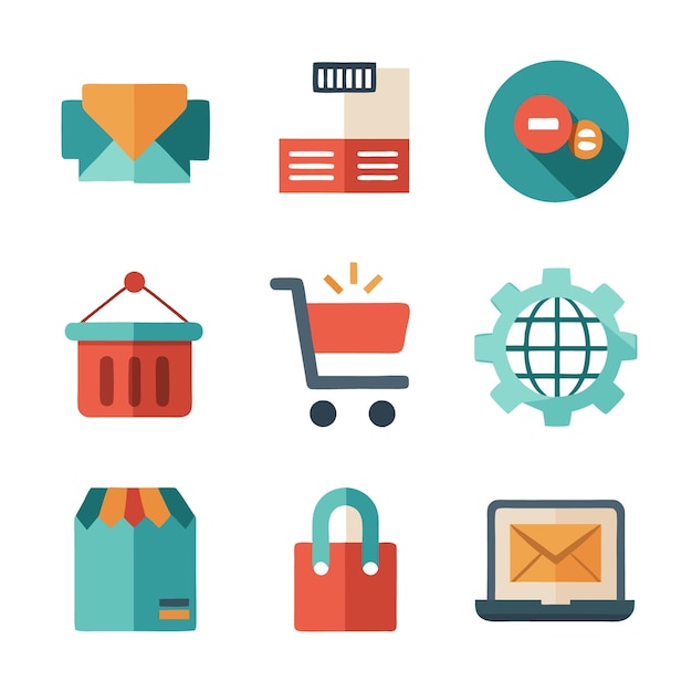 Conjunto de iconos de comercio electrónico para tiendas en línea y herramientas comerciales de estilo moderno