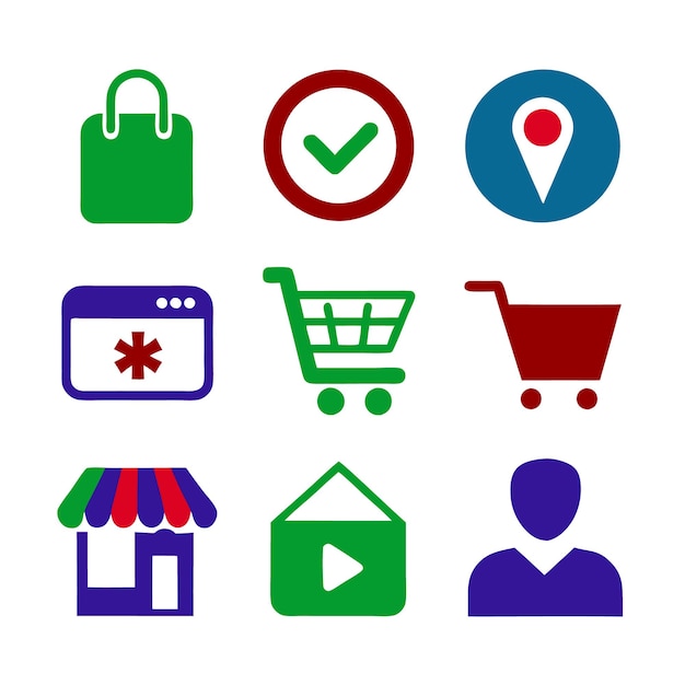 Conjunto de iconos de comercio electrónico para tiendas en línea y herramientas comerciales de estilo moderno