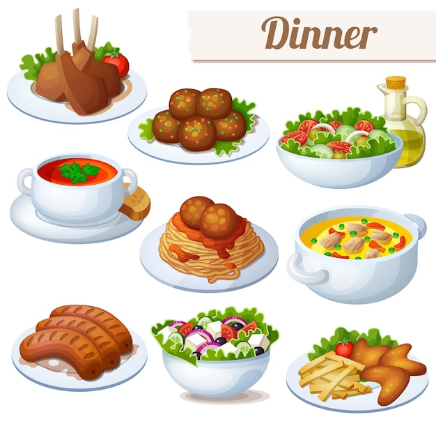 Vector conjunto de iconos de comida aislado sobre fondo blanco.