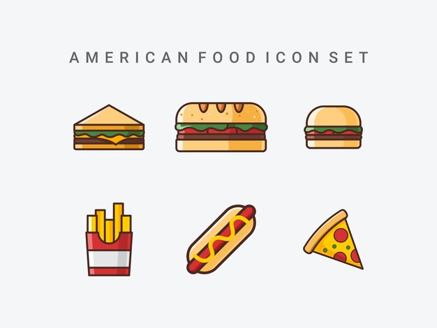 Conjunto de íconos de comida americana Conjunto De Íconos de Comida Rápida Diseño de Ilustración Vectorial
