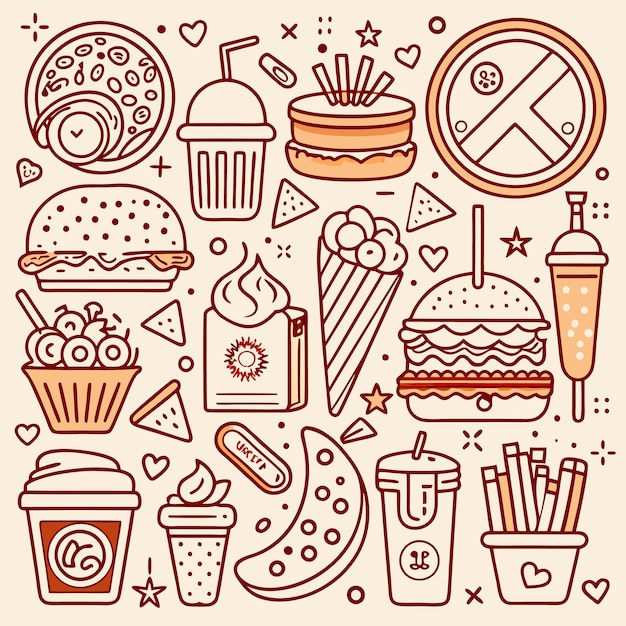 Conjunto de iconos de comida de arte de línea