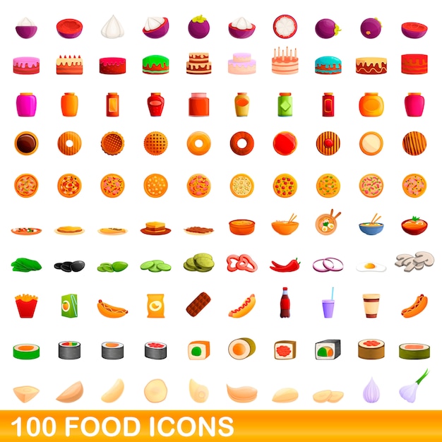 Conjunto de iconos de comida, estilo de dibujos animados