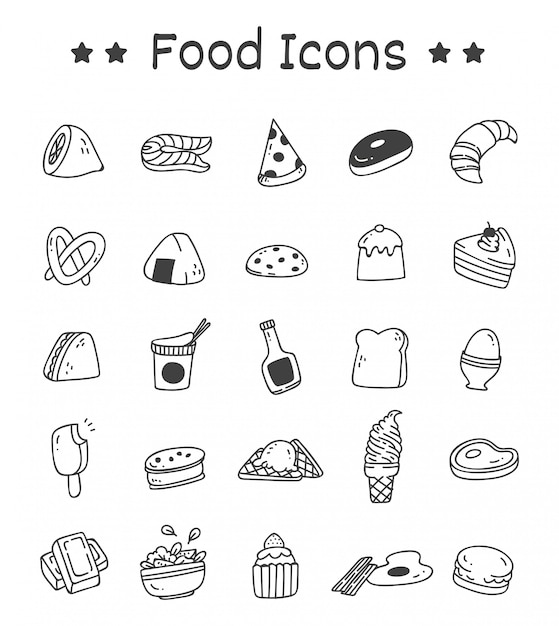 Conjunto de iconos de comida en estilo Doodle