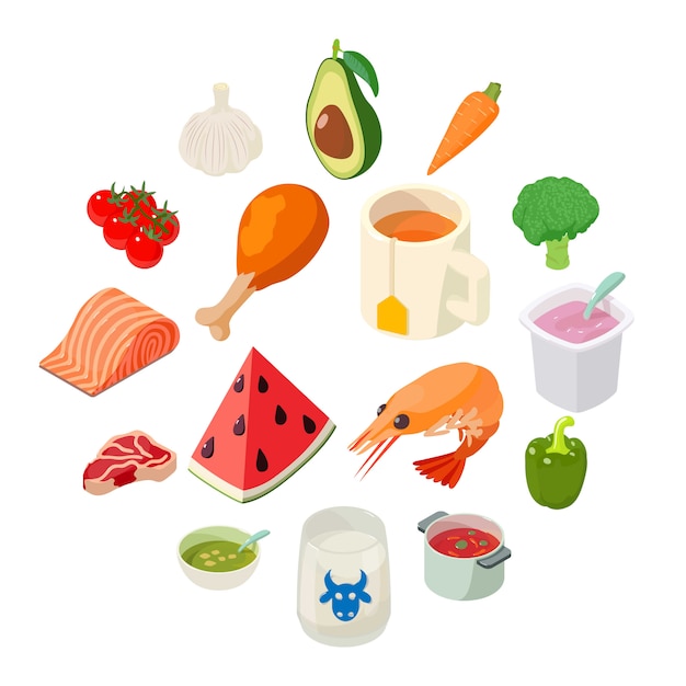 Conjunto de iconos de comida, estilo isométrico
