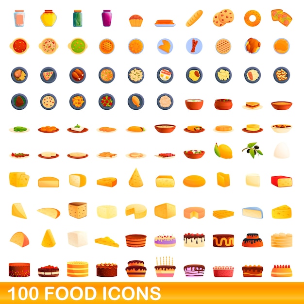 Conjunto de iconos de comida. ilustración de dibujos animados de iconos de comida en fondo blanco