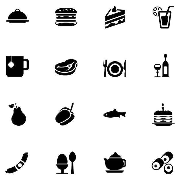 Vector conjunto de iconos de comida. ilustración de vector de icono negro de fillio