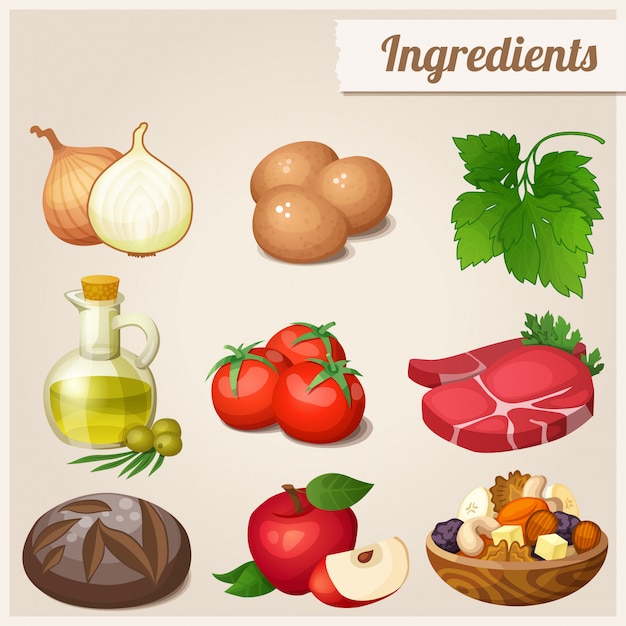 Conjunto de iconos de comida. Ingredientes