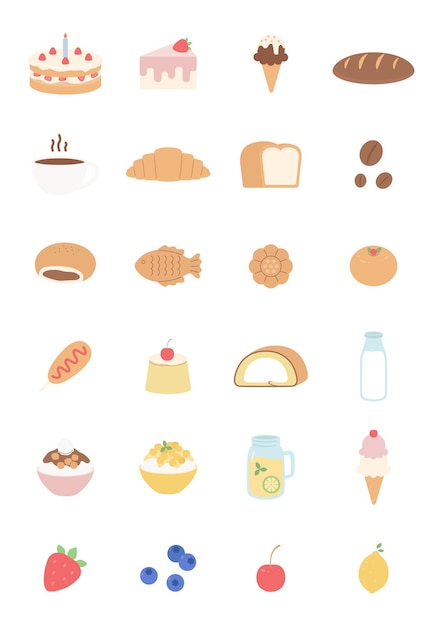 Conjunto de iconos de comida linda