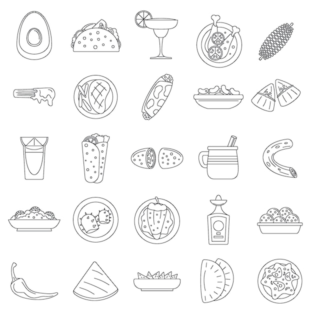 Vector conjunto de iconos de comida mexicana saludable