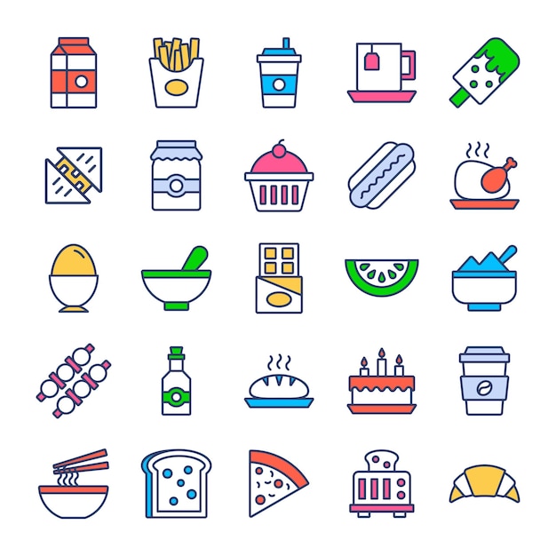 Conjunto de iconos de comida rápida aislados en una ilustración vectorial blanca