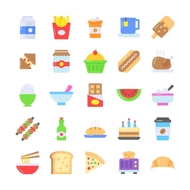 Conjunto de iconos de comida rápida aislados en una ilustración vectorial blanca