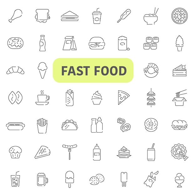 Conjunto de iconos de comida rápida y bebidas Conjunto de varios iconos de comida rápida