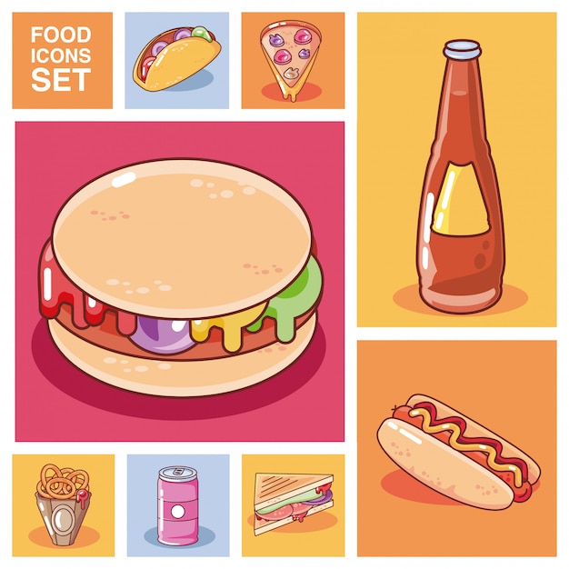 Vector conjunto de iconos de comida rápida
