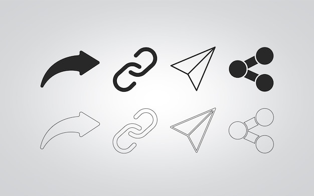 Conjunto de iconos de compartición para la web y la aplicación móvil en color negro con fondo abstracto plateado