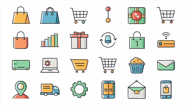 un conjunto de iconos para los compradores y las compras