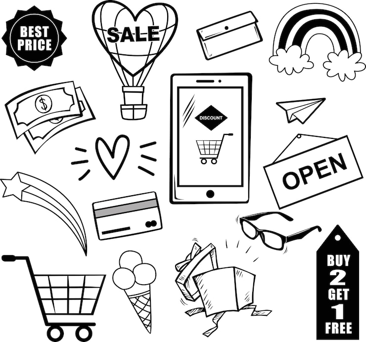 Vector conjunto de íconos de compras aislados en fondo blanco ilustración vectorial