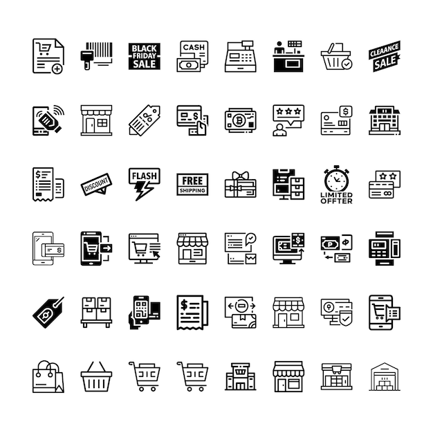 Conjunto de iconos de compras y comercio electrónico