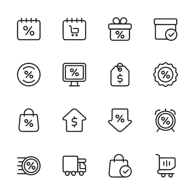 Un conjunto de iconos para compras y descuentos