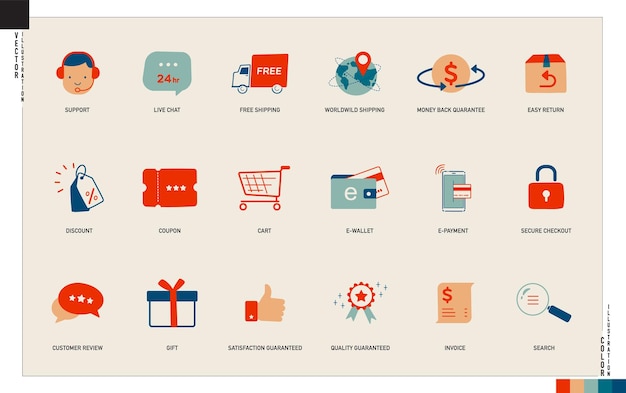 Conjunto de iconos de compras en línea de comercio electrónico ilustraciones vectoriales de trazo editable para aplicaciones web, etc.