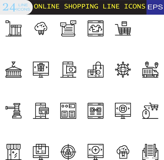 conjunto de iconos de compras en línea conjunto de vectores de marketing