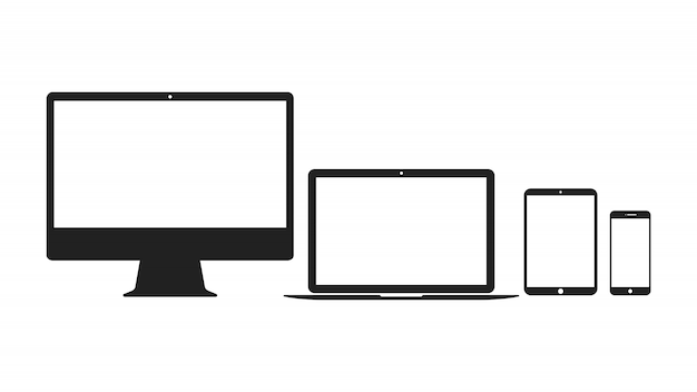 Conjunto de iconos de computadora, computadora portátil, tableta y teléfono inteligente.