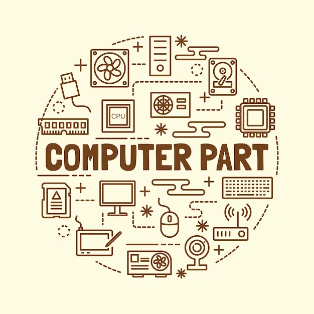 conjunto de iconos de computadora delgada línea delgada parte