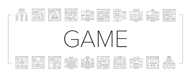 Conjunto de iconos de computadora de desarrollo de juegos vector