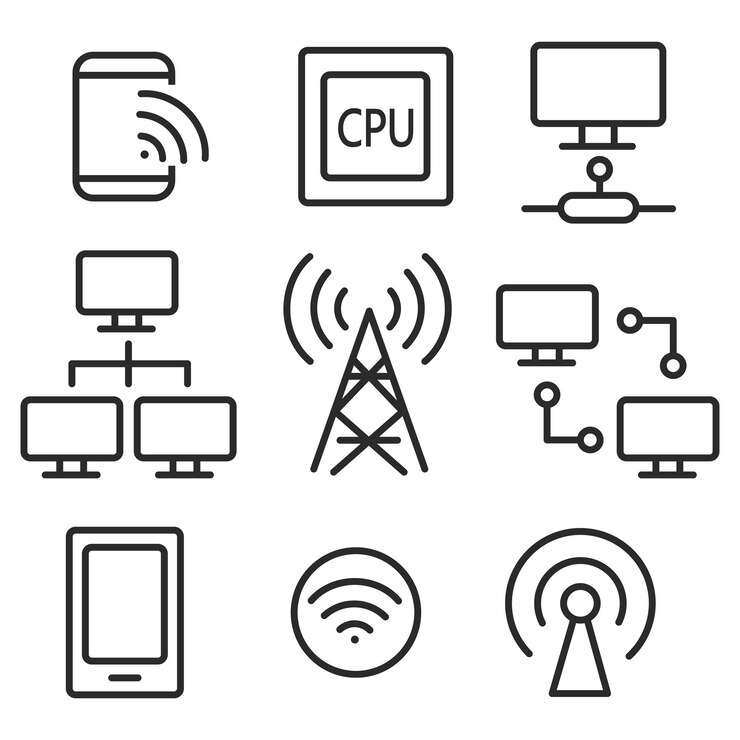 Vector conjunto de íconos de computadoras vectoriales y redes de internet.