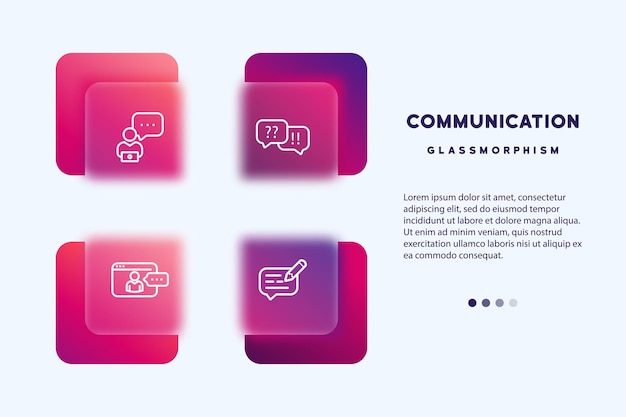 Conjunto de iconos de comunicación Chat conversación chat bot icono Glassmorphism estilo Vector línea icono para Negocios y Publicidad