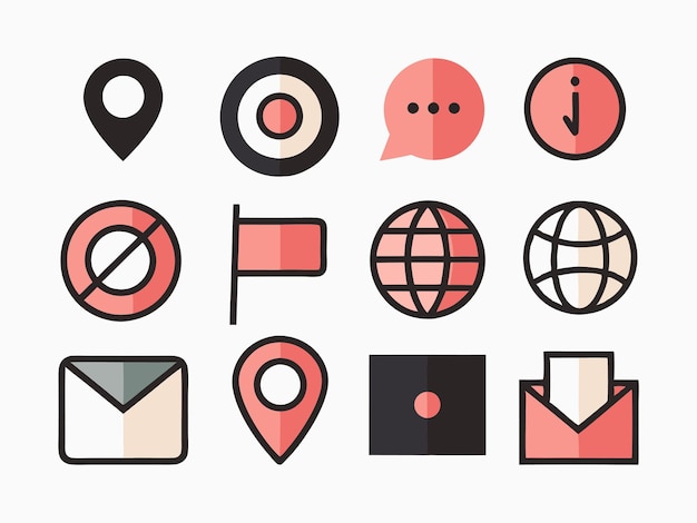 Conjunto de iconos de comunicación minimalista con versiones sólidas y contornos en estilo vectorial